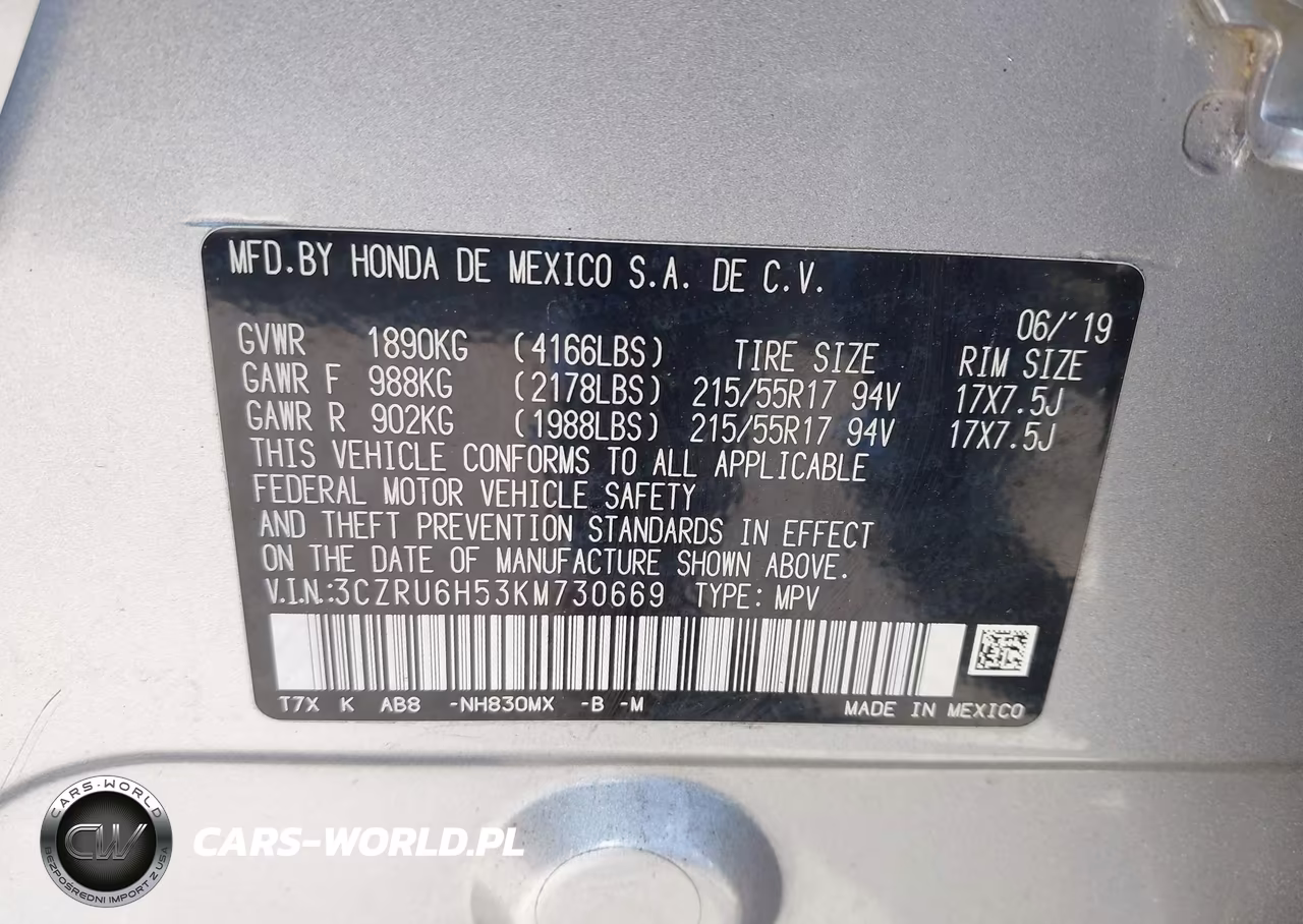 2019 Honda Hr-V Ex VIN:3CZRU6H53KM730669 - 9