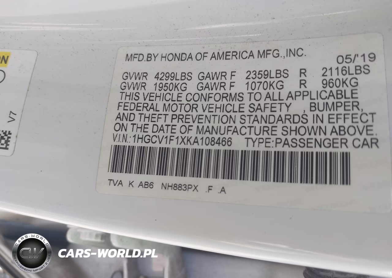 2019 Honda Accord Lx VIN:1HGCV1F1XKA108466 - 9