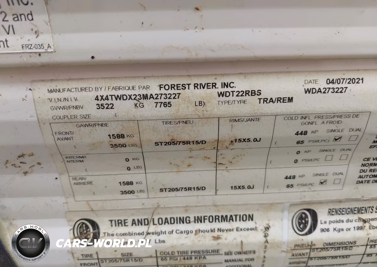 2021 Forest River Wildwood Travel Trailers VIN:4X4TWDX23MA273227 - 9