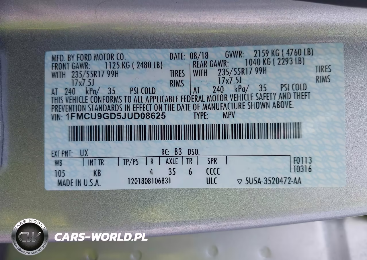 2018 Ford Escape Se VIN:1FMCU9GD5JUD08625 - 9