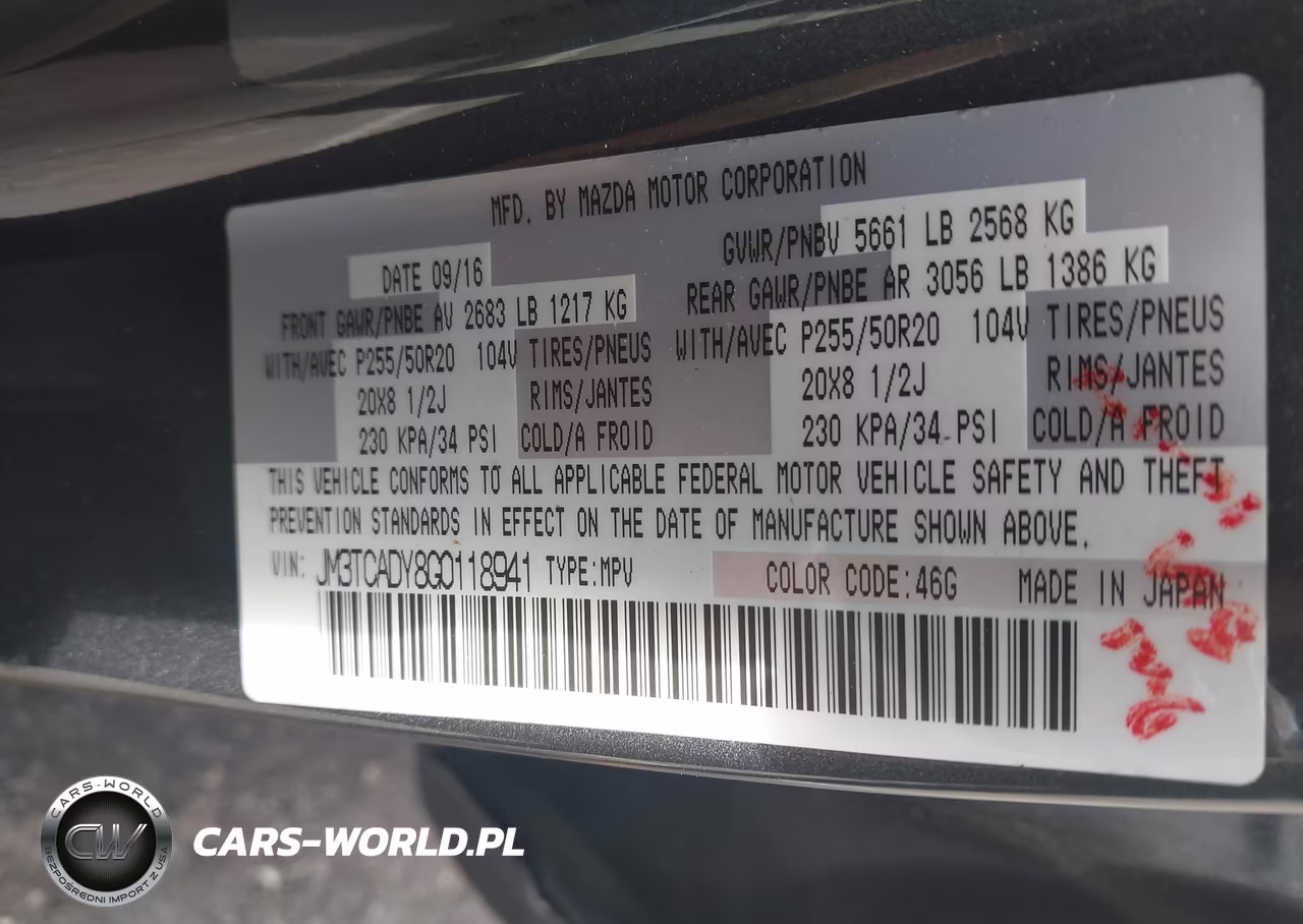 2016 Mazda Cx-9 Grand Touring VIN:JM3TCADY8G0118941 - 9