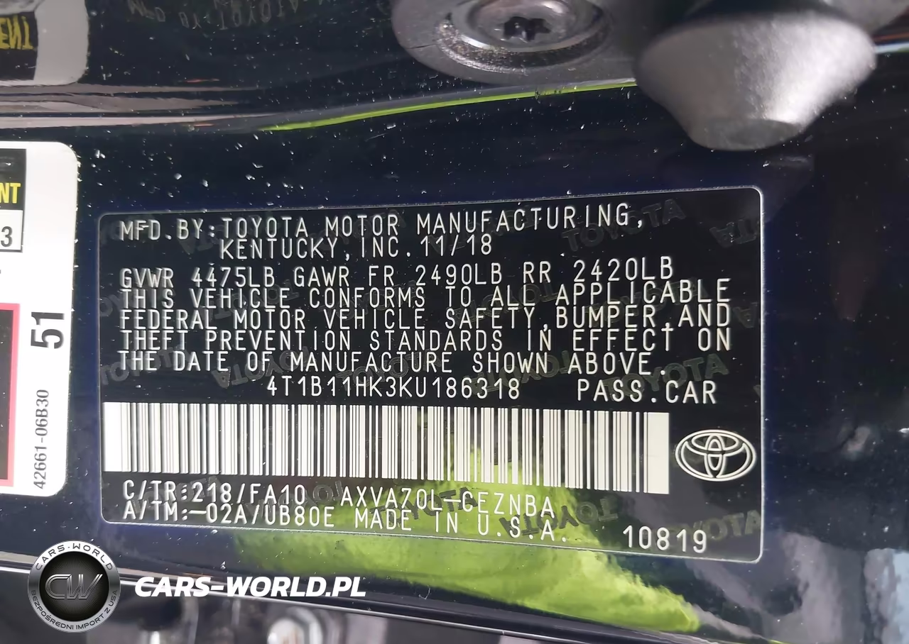 2019 Toyota Camry Le VIN:4T1B11HK3KU186318 - 9