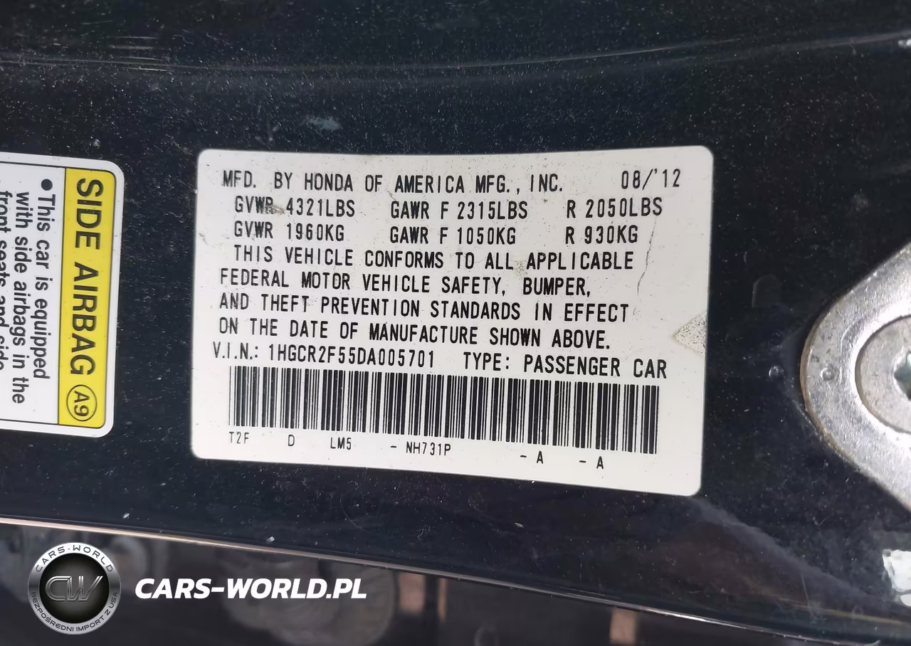 2013 Honda Accord Sport VIN:1HGCR2F55DA005701 - 9