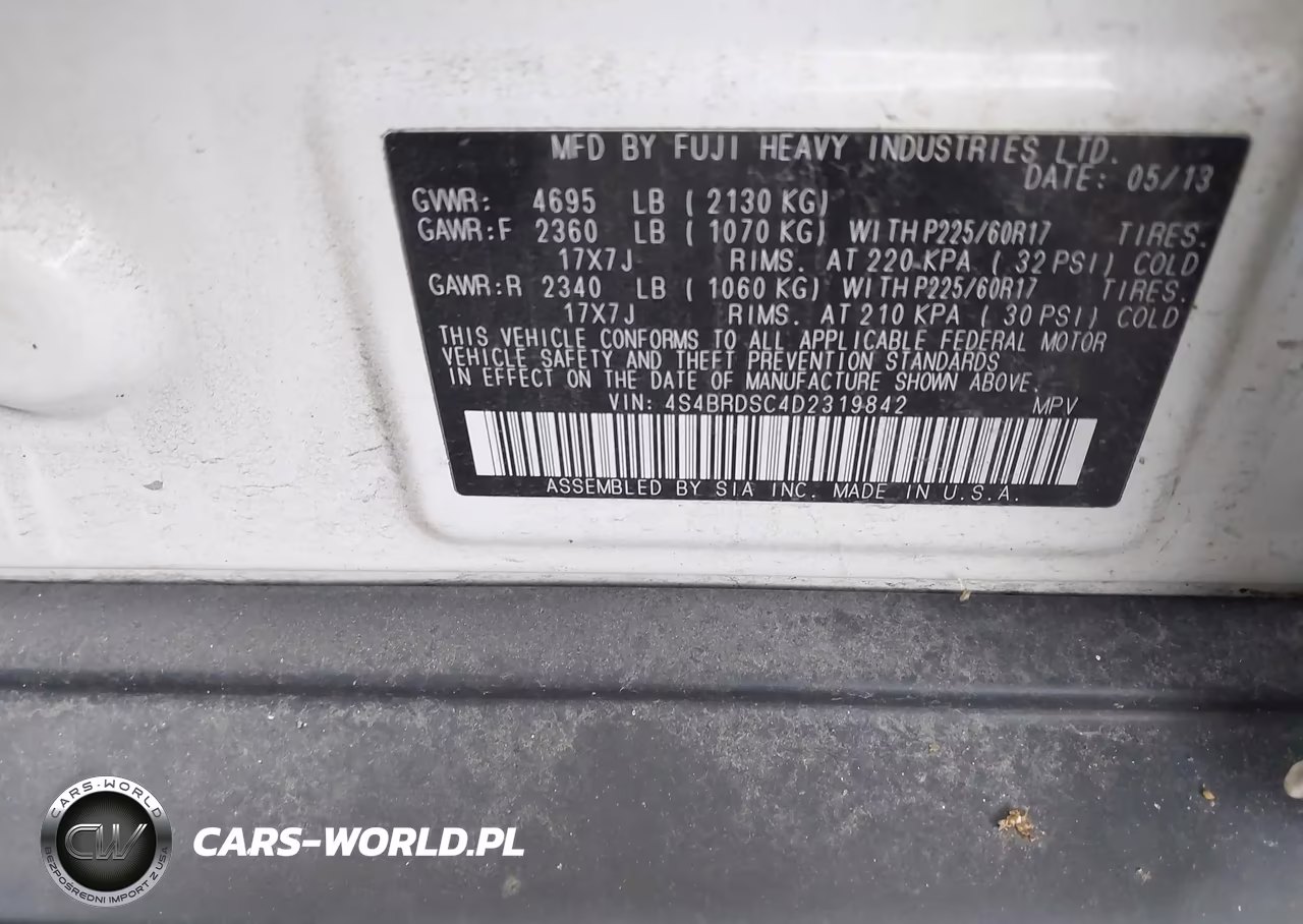 2013 Subaru Outback 3.6R Limited VIN:4S4BRDSC4D2319842 - 9