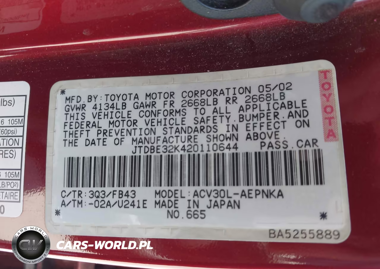 2002 Toyota Camry Le VIN:JTDBE32K420110644 - 9
