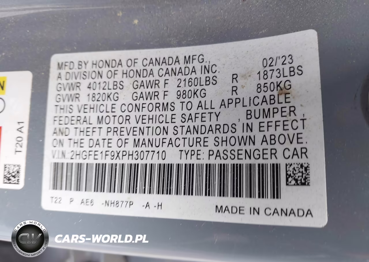 2023 Honda Civic Touring VIN:2HGFE1F9XPH307710 - 9