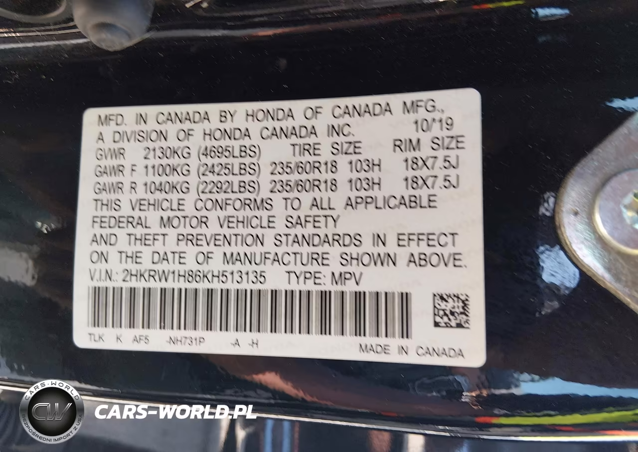 2019 Honda Cr-V Ex-L VIN:2HKRW1H86KH513135 - 9