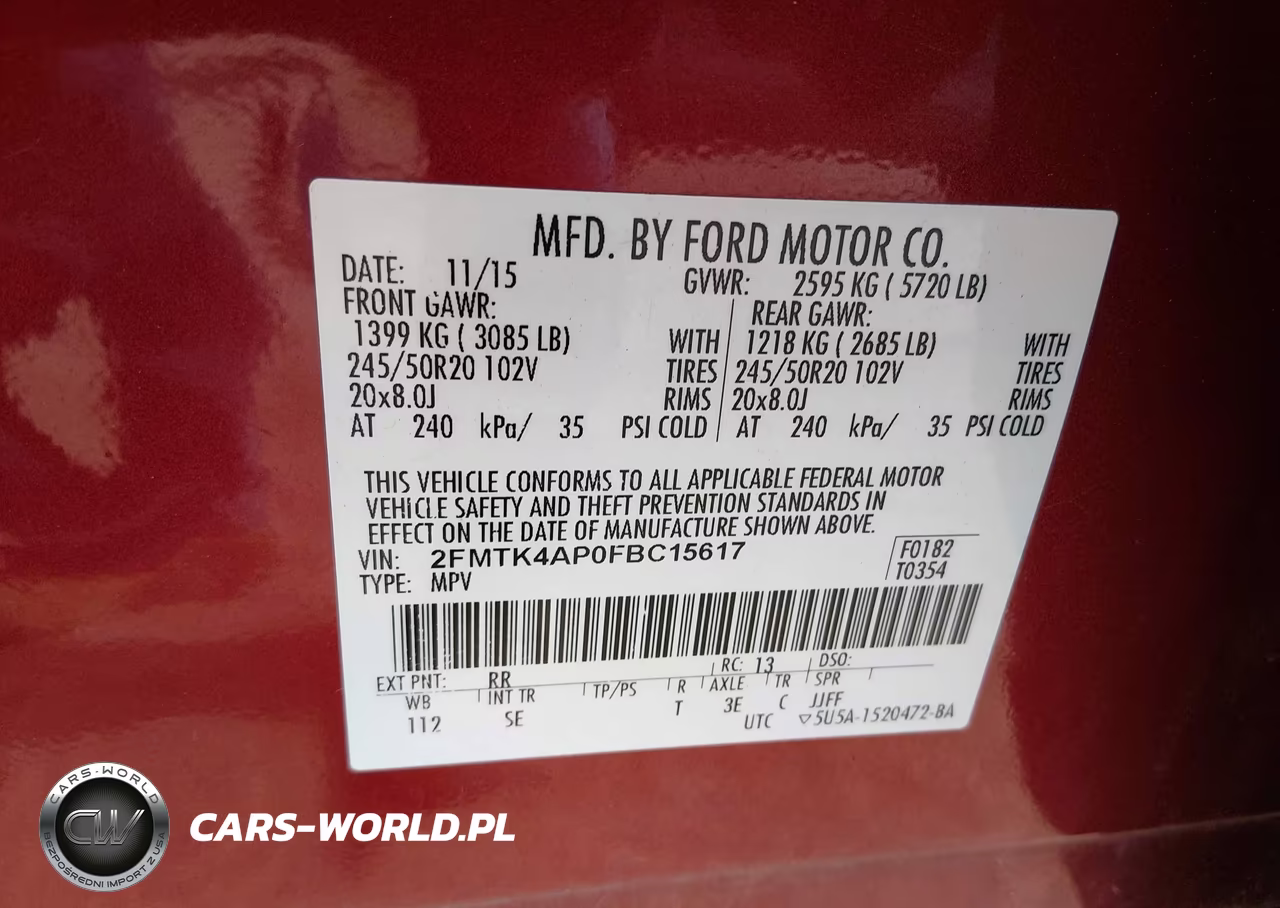 2015 Ford Edge Sport VIN:2FMTK4AP0FBC15617 - 9