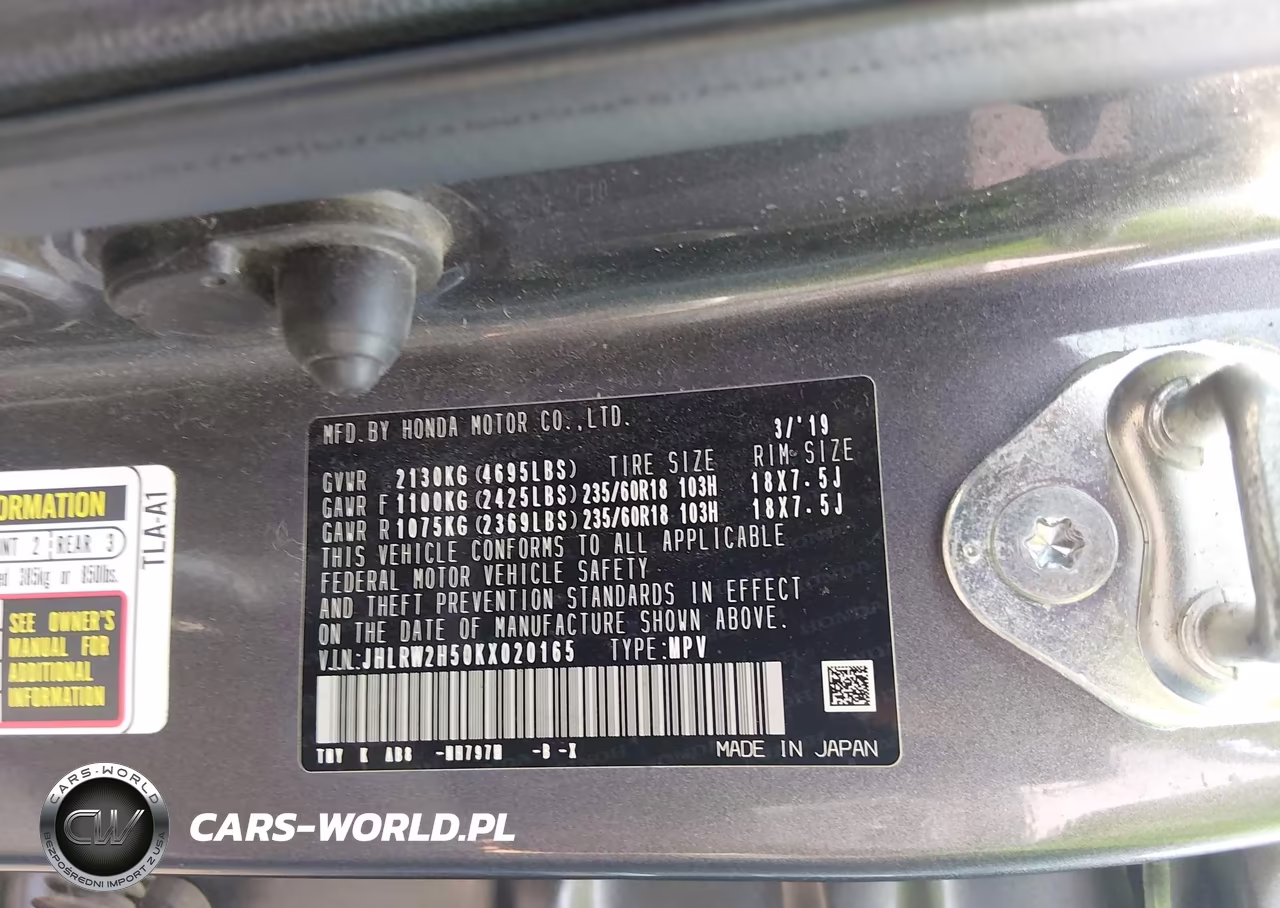 2019 Honda Cr-V Ex VIN:JHLRW2H50KX020165 - 9