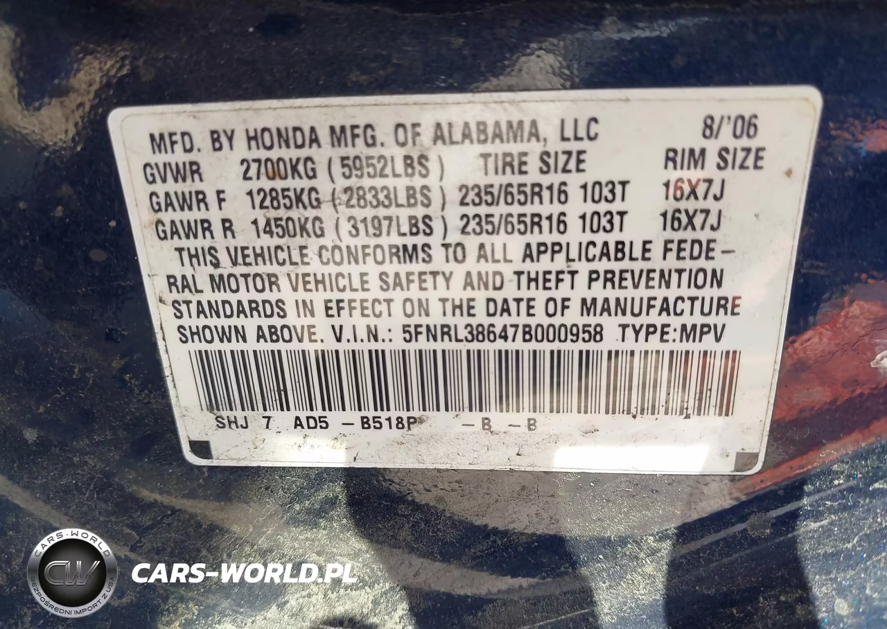 2007 Honda Odyssey Ex-L VIN:5FNRL38647B000958 - 9