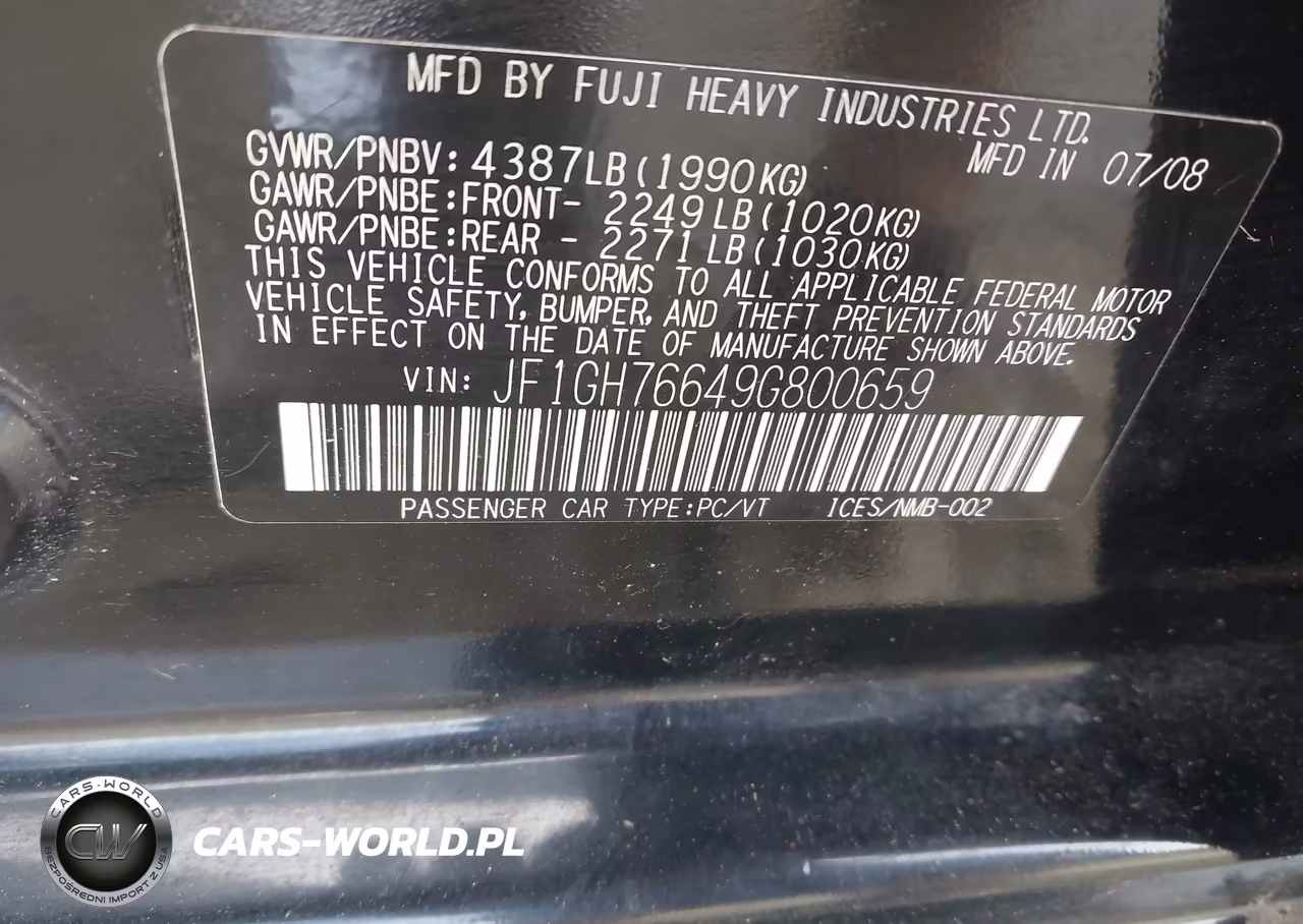 2009 Subaru Impreza Wrx VIN:JF1GH76649G800659 - 9