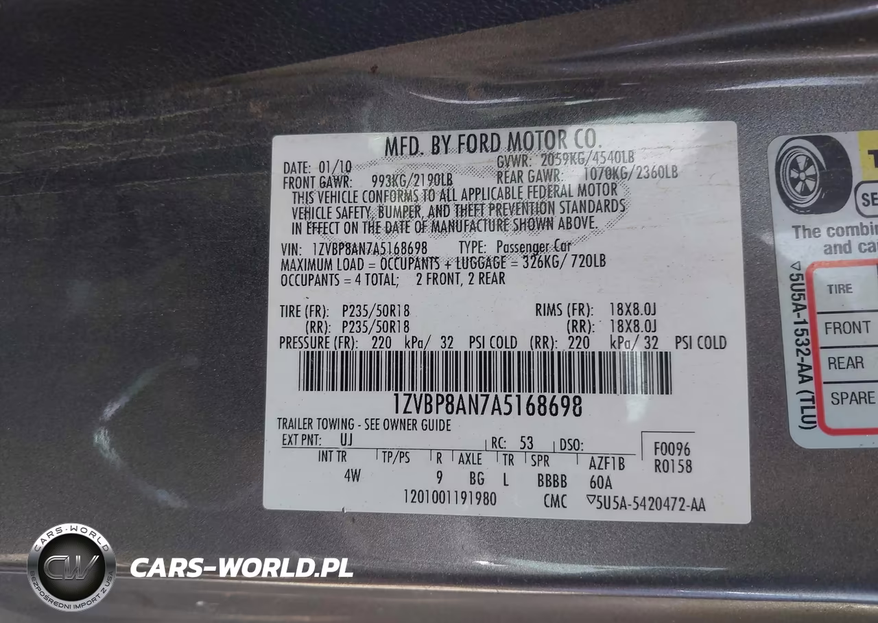 2010 Ford Mustang V6-V6 Premium VIN:1ZVBP8AN7A5168698 - 9
