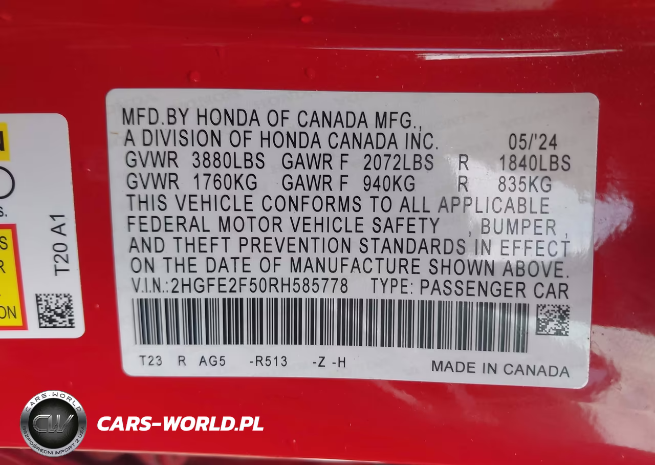 2024 Honda Civic Sport VIN:2HGFE2F50RH585778 - 9