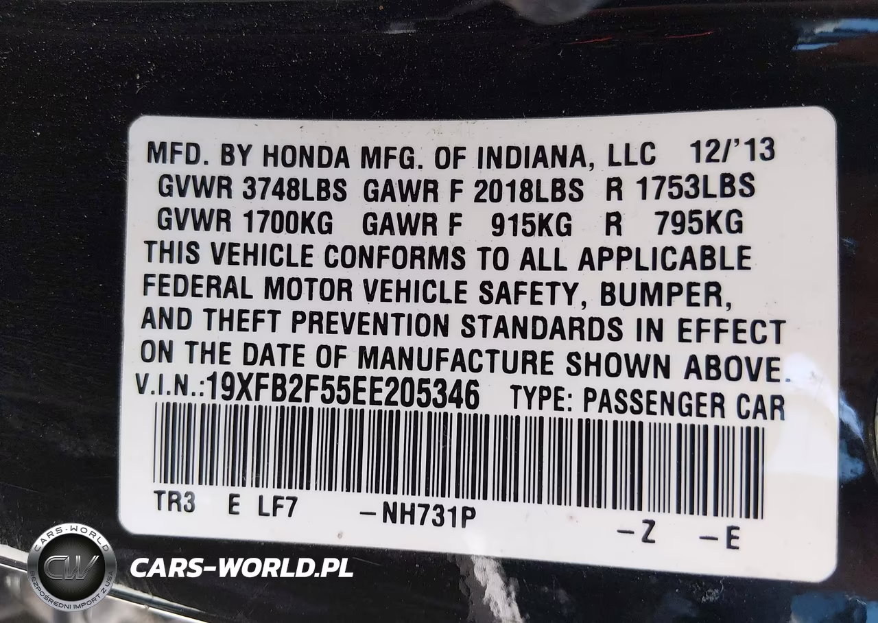 2014 Honda Civic Lx VIN:19XFB2F55EE205346 - 9