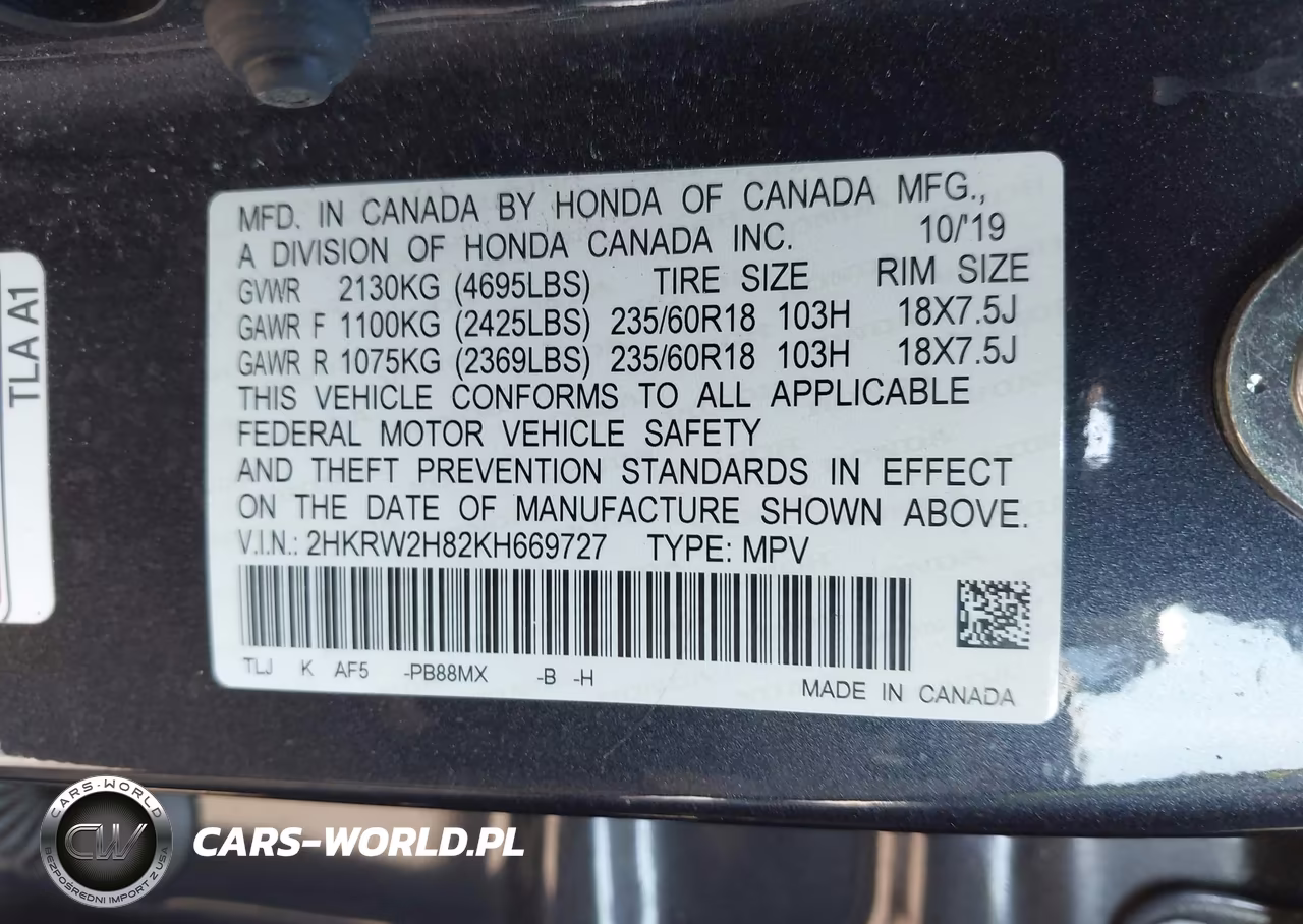 2019 Honda Cr-V Ex-L VIN:2HKRW2H82KH669727 - 9