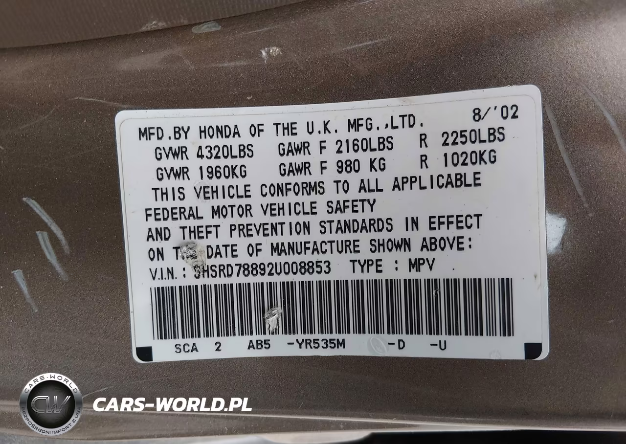 2002 Honda Cr-V Ex VIN:SHSRD78892U008853 - 9