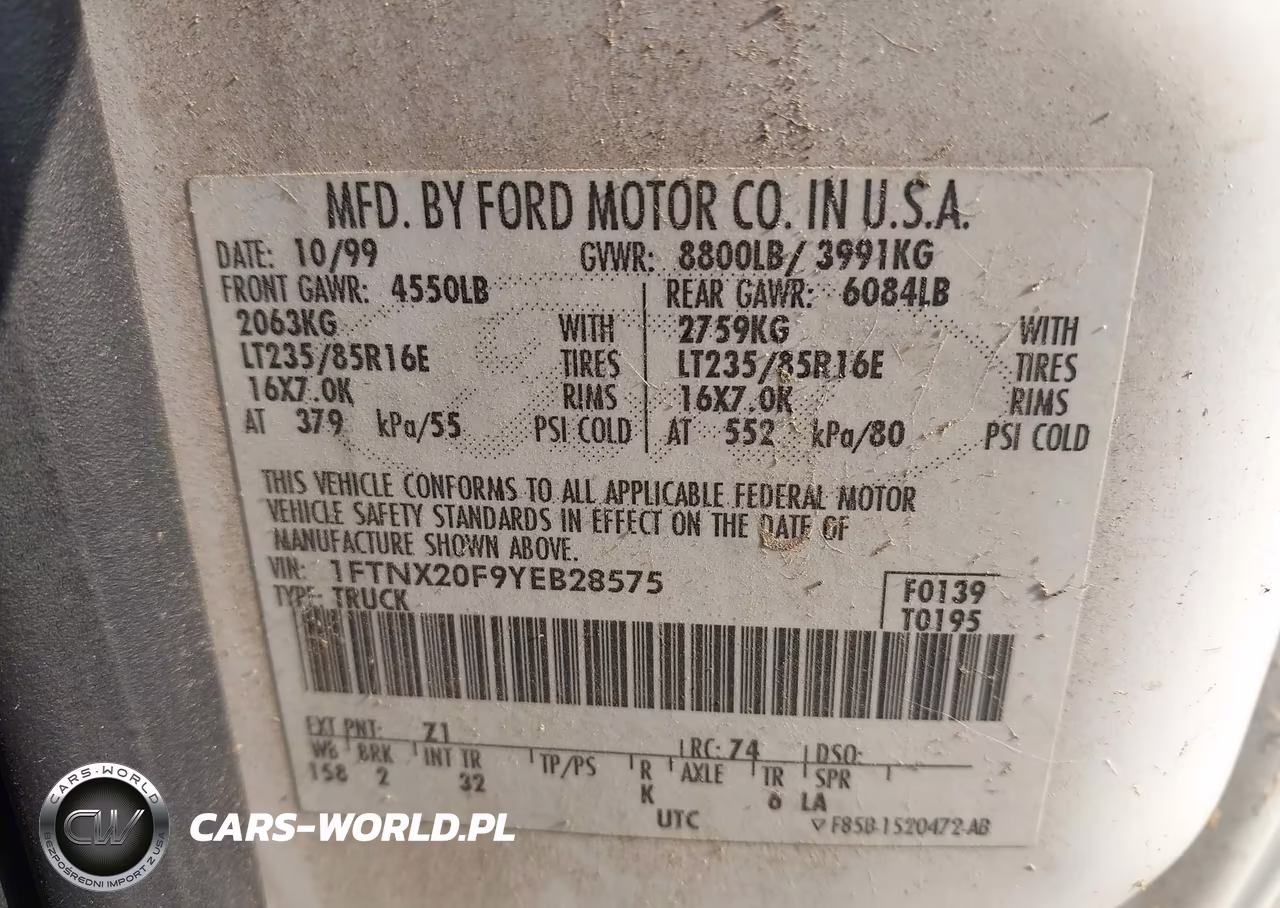 2000 Ford F-250 Lariat-Xl-Xlt VIN:1FTNX20F9YEB28575 - 9