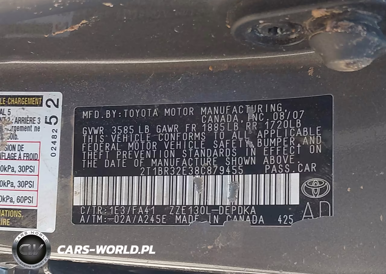 2008 Toyota Corolla Ce VIN:2T1BR32E38C879455 - 9