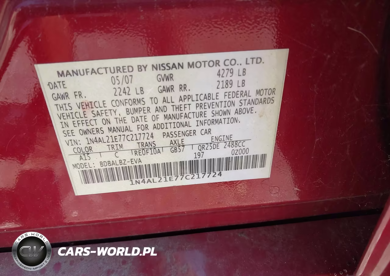 2007 Nissan Altima 2.5 S VIN:1N4AL21E77C217724 - 9