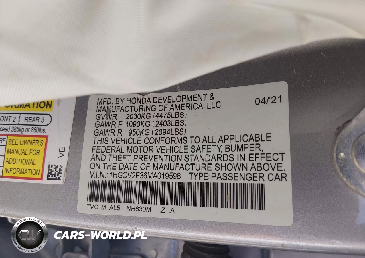 2021 Honda Accord Sport 2.0T VIN:1HGCV2F36MA019598 - 9