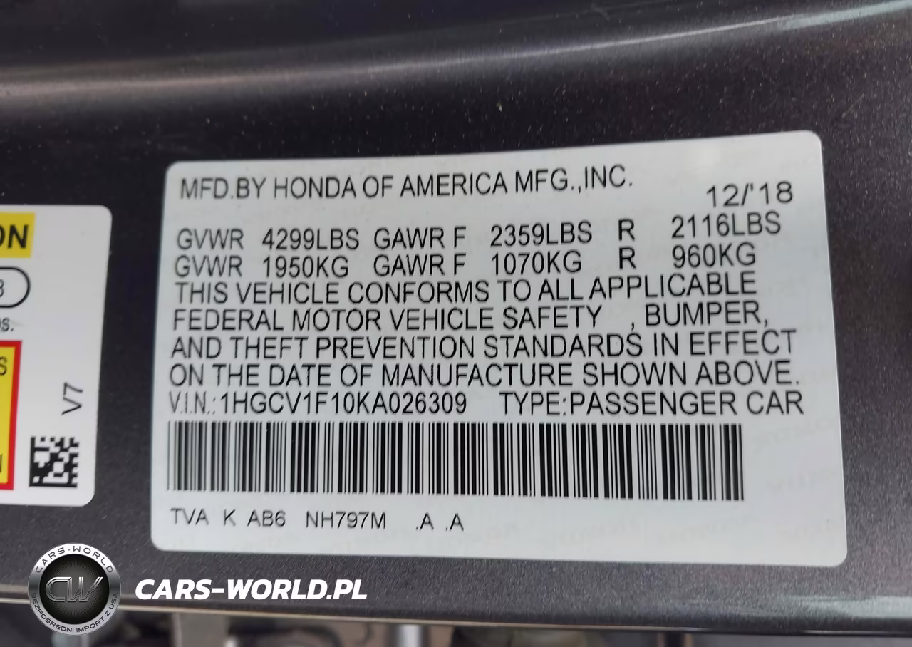 2019 Honda Accord Lx VIN:1HGCV1F10KA026309 - 9
