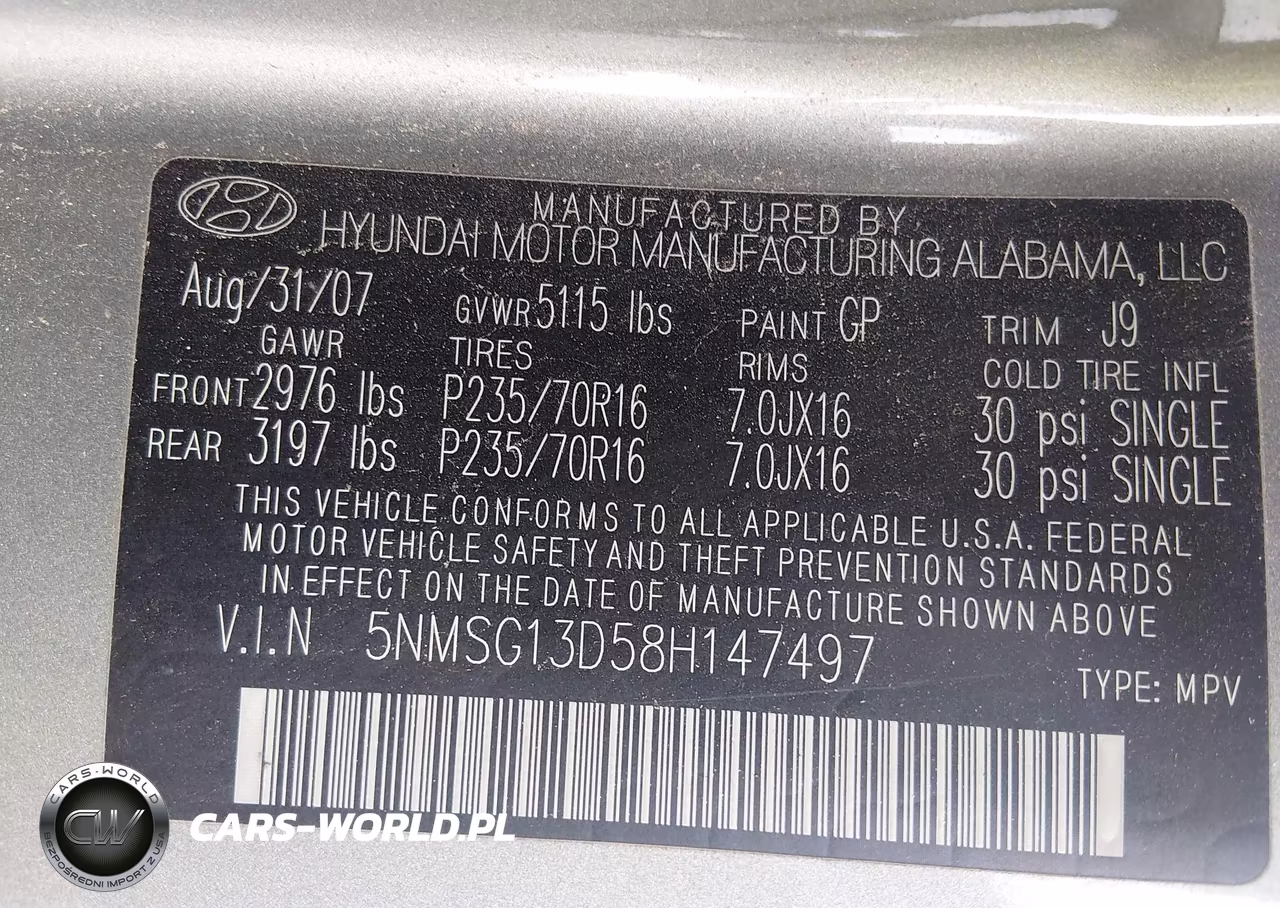 2008 Hyundai Santa Fe Gls VIN:5NMSG13D58H147497 - 9