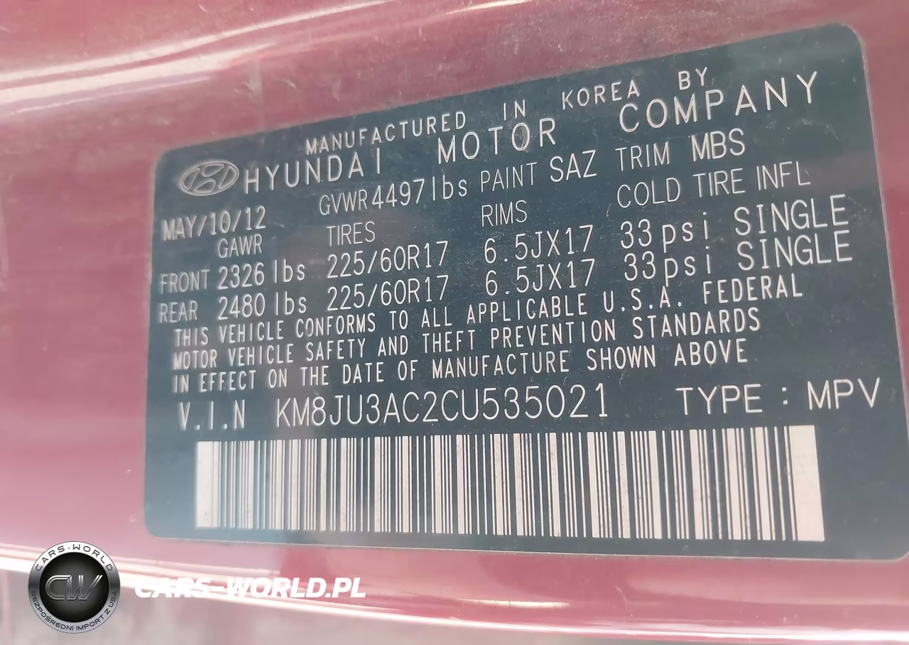 2012 Hyundai Tucson Gls VIN:KM8JU3AC2CU535021 - 9