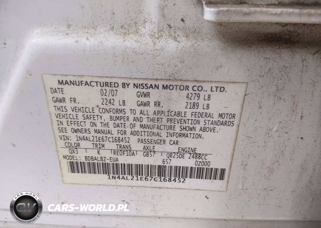 2007 Nissan Altima 2.5 S VIN:1N4AL21E67C168452 - 9
