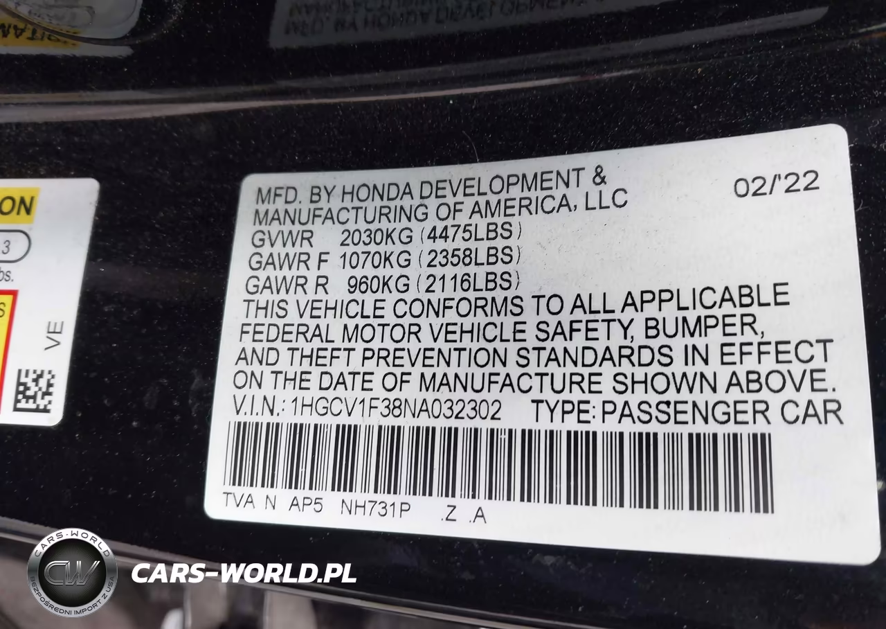 2022 Honda Accord Sport VIN:1HGCV1F38NA032302 - 9