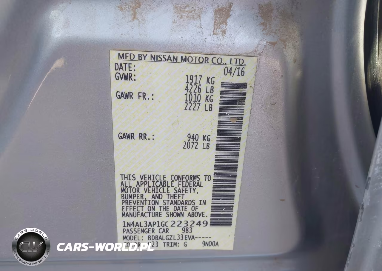2016 Nissan Altima 2.5-2.5 S-2.5 Sl-2.5 Sr-2.5 Sv VIN:1N4AL3AP1GC223249 - 9