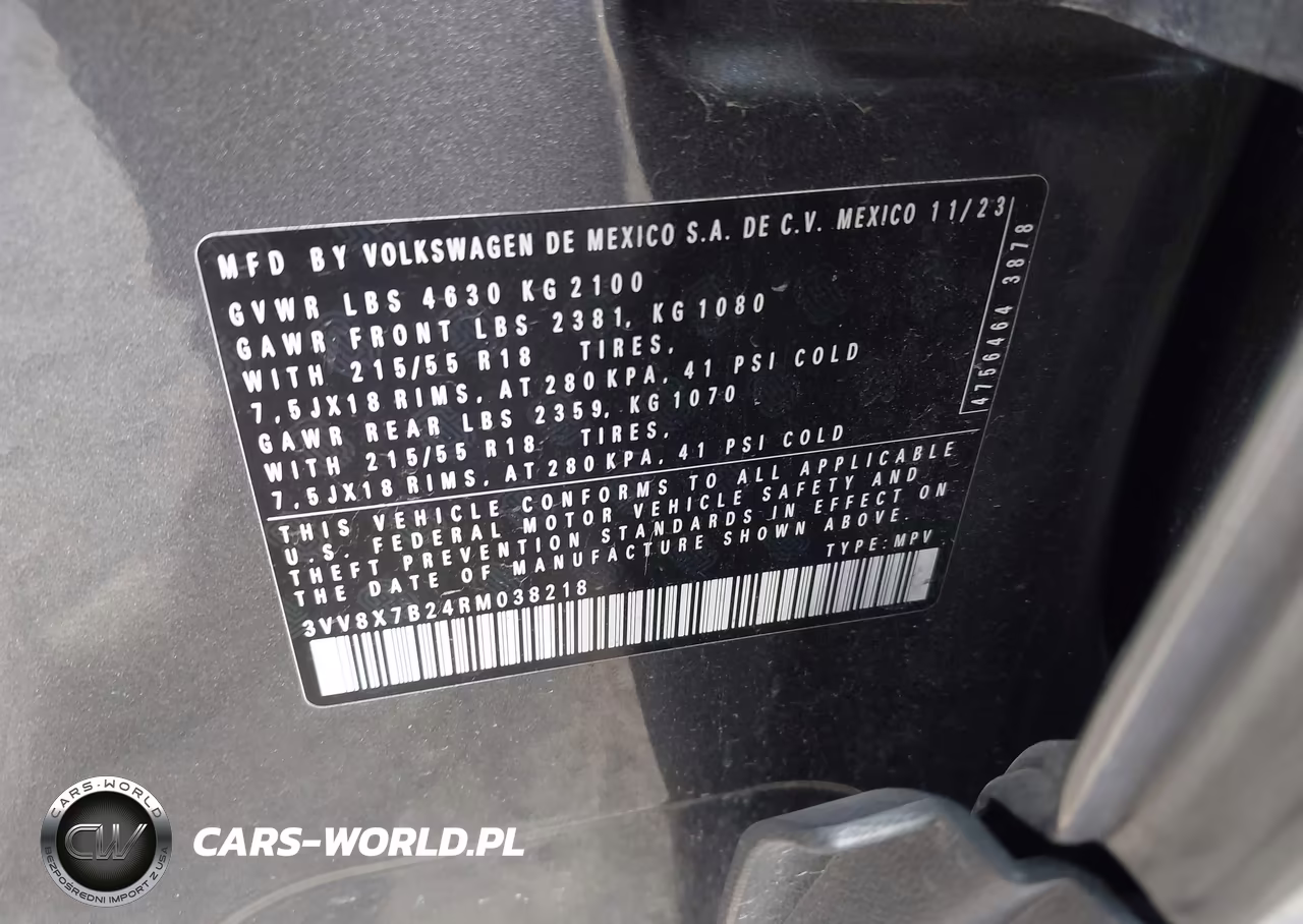 2024 Volkswagen Taos 1.5T S VIN:3VV8X7B24RM038218 - 9