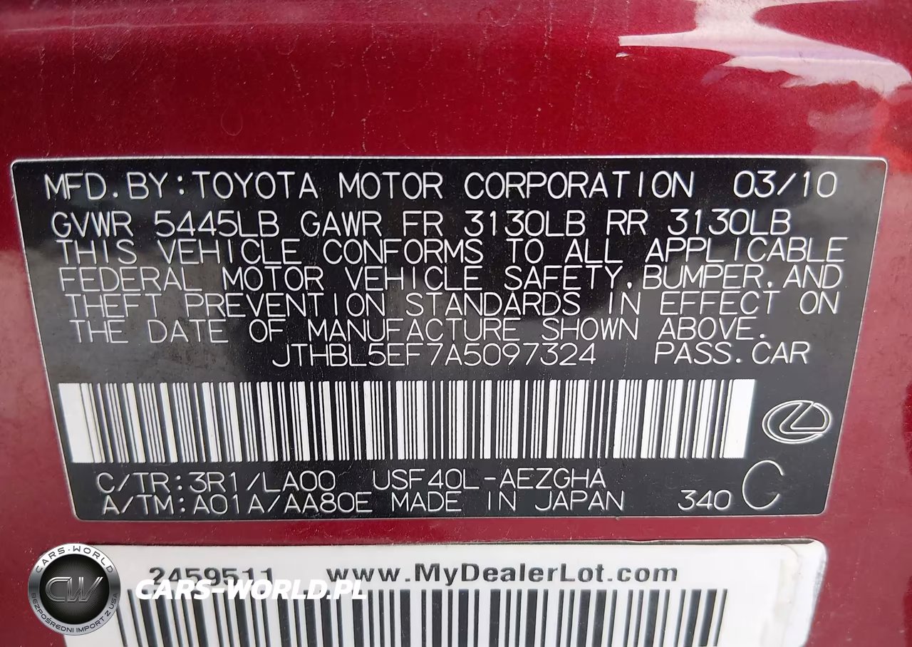 2010 Lexus Ls 460 VIN:JTHBL5EF7A5097324 - 9