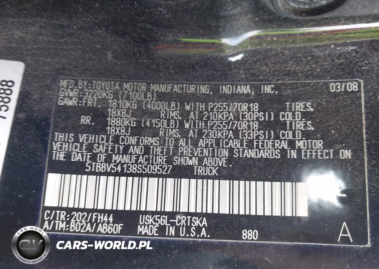 2008 Toyota Tundra Base 5.7L V8 VIN:5TBBV54138S509527 - 9