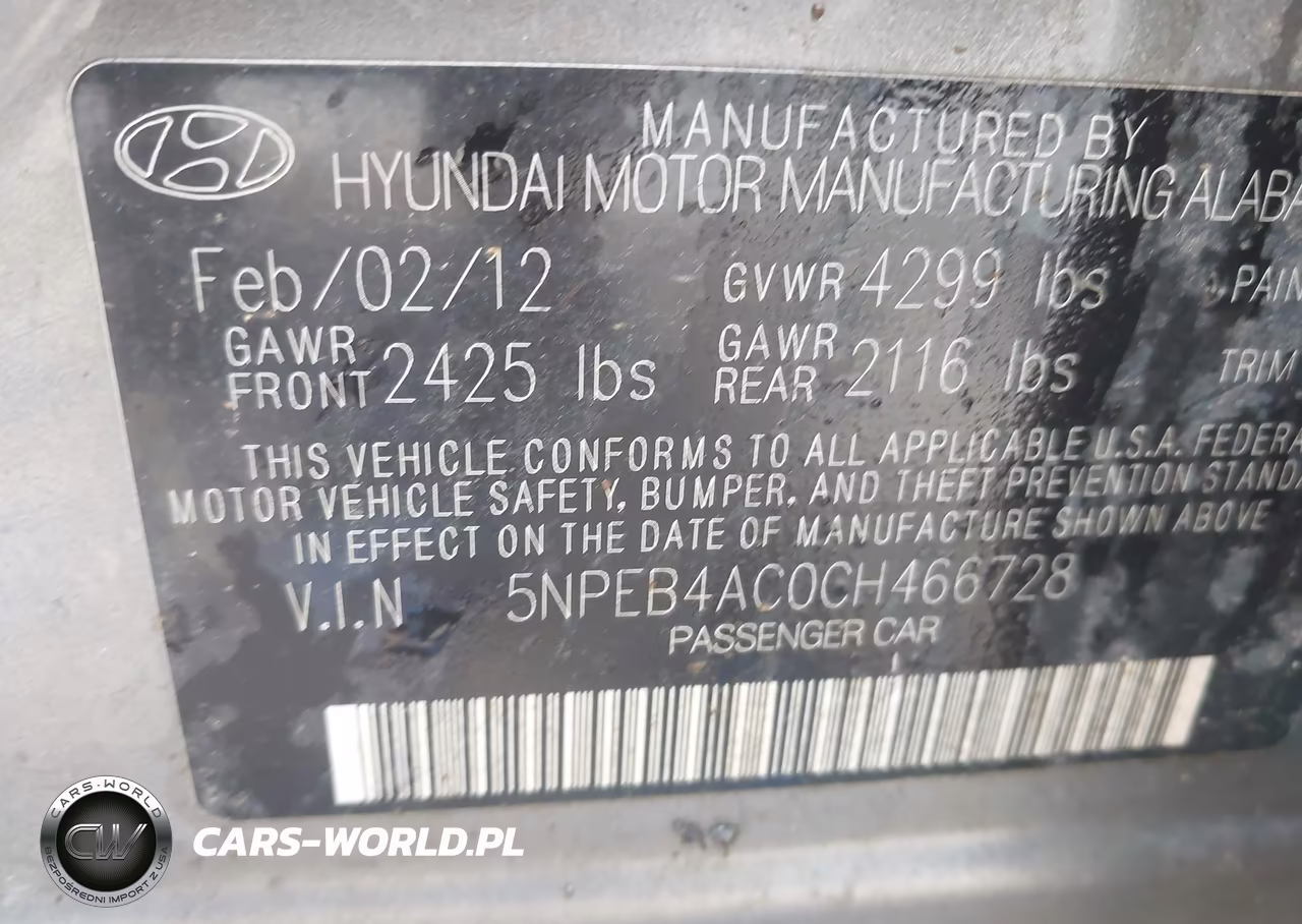 2012 Hyundai Sonata Gls VIN:5NPEB4AC0CH466728 - 9