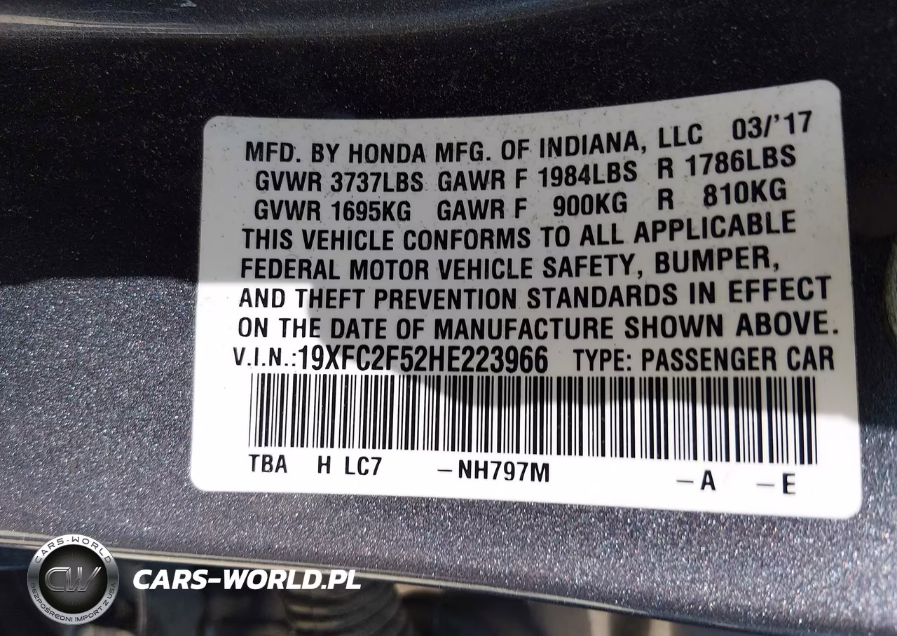 2017 Honda Civic Lx VIN:19XFC2F52HE223966 - 9