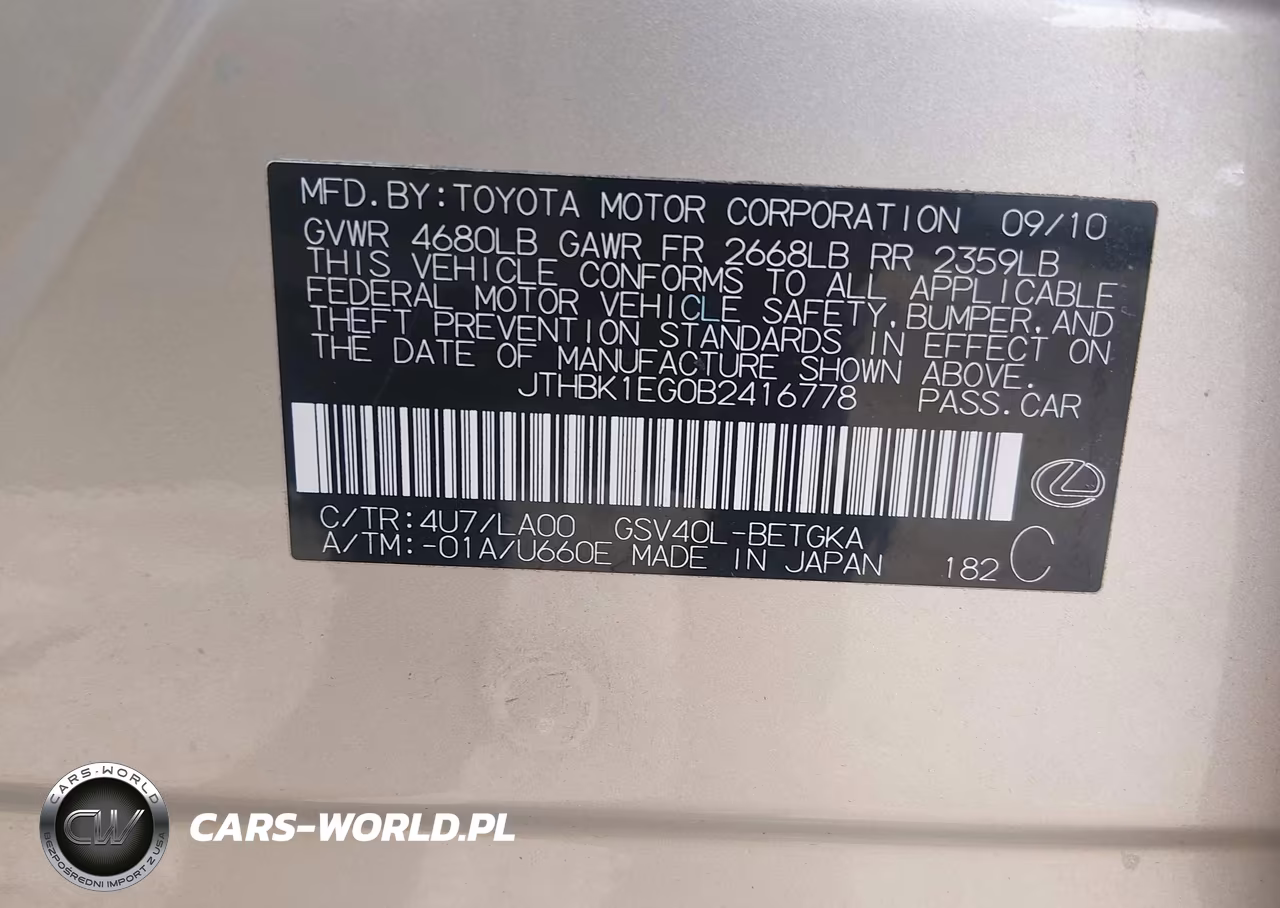 2011 Lexus Es 350 VIN:JTHBK1EG0B2416778 - 9