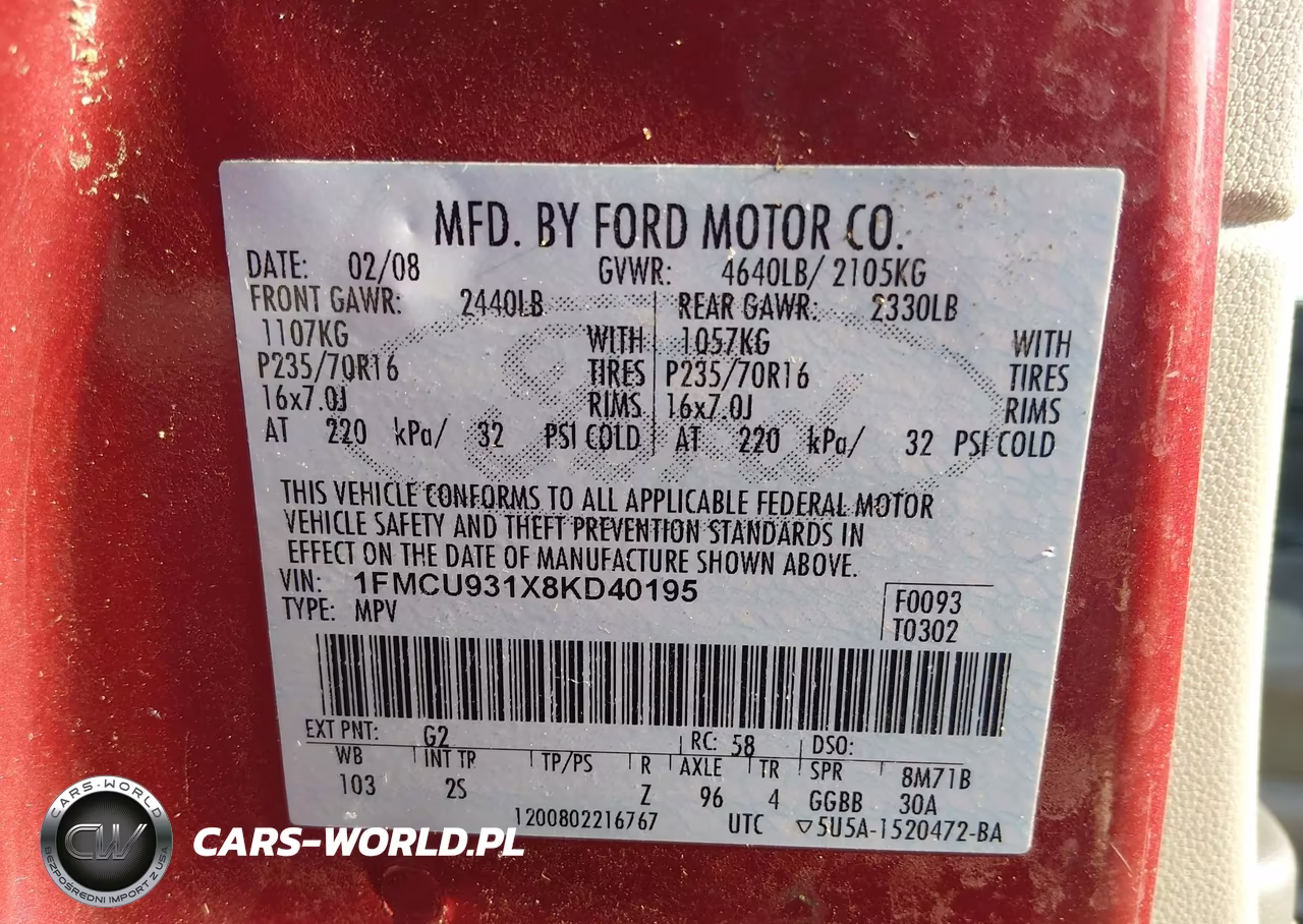 2008 Ford Escape Xlt VIN:1FMCU931X8KD40195 - 9