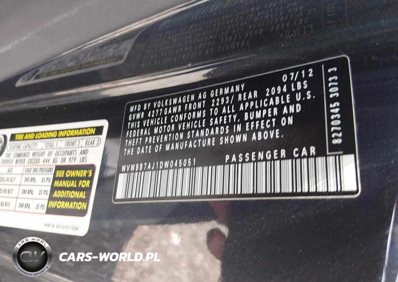 2013 Volkswagen Golf 2.5L 2-Door VIN:WVWBB7AJ1DW045051 - 9