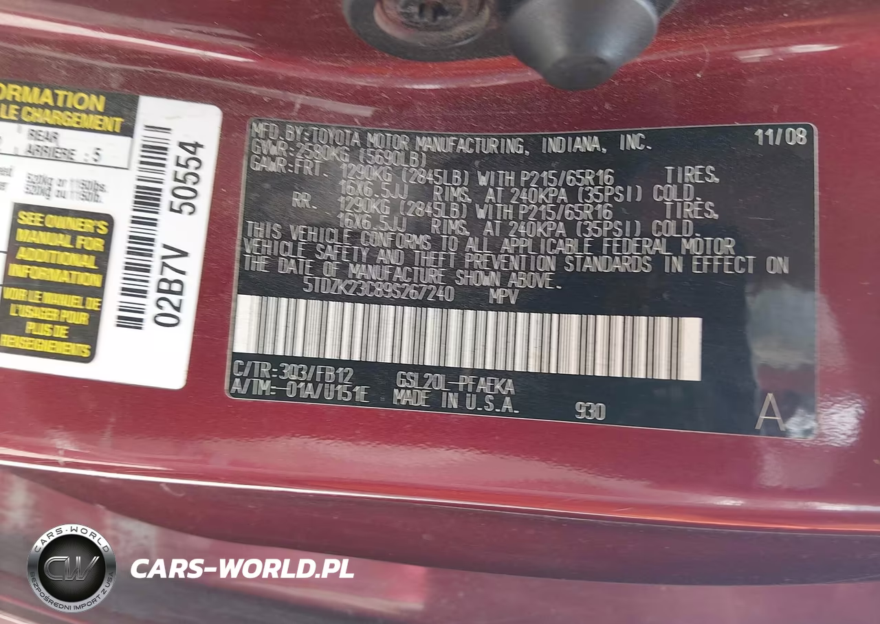 2009 Toyota Sienna Ce VIN:5TDZK23C89S267240 - 9