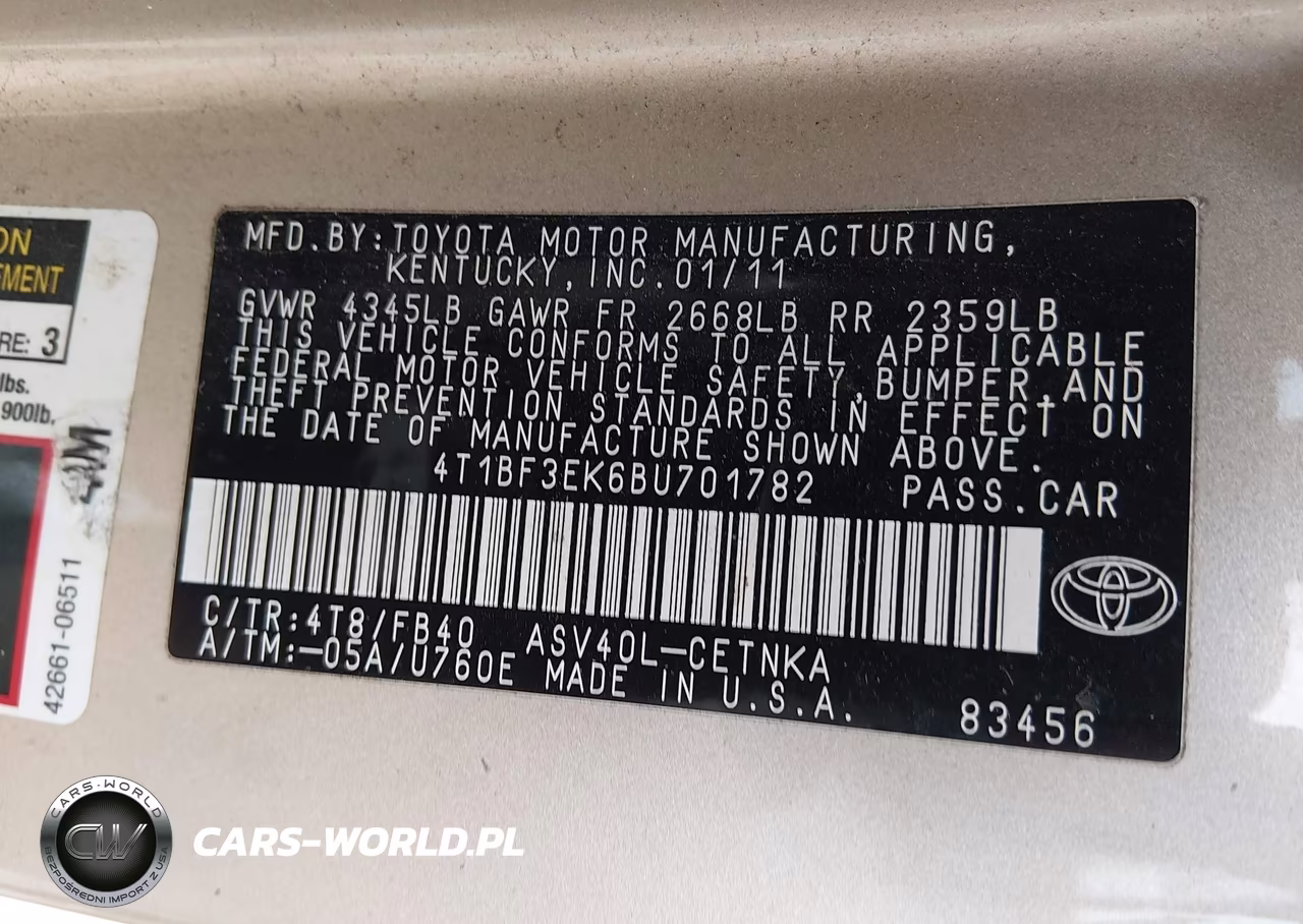 2011 Toyota Camry Le VIN:4T1BF3EK6BU701782 - 9