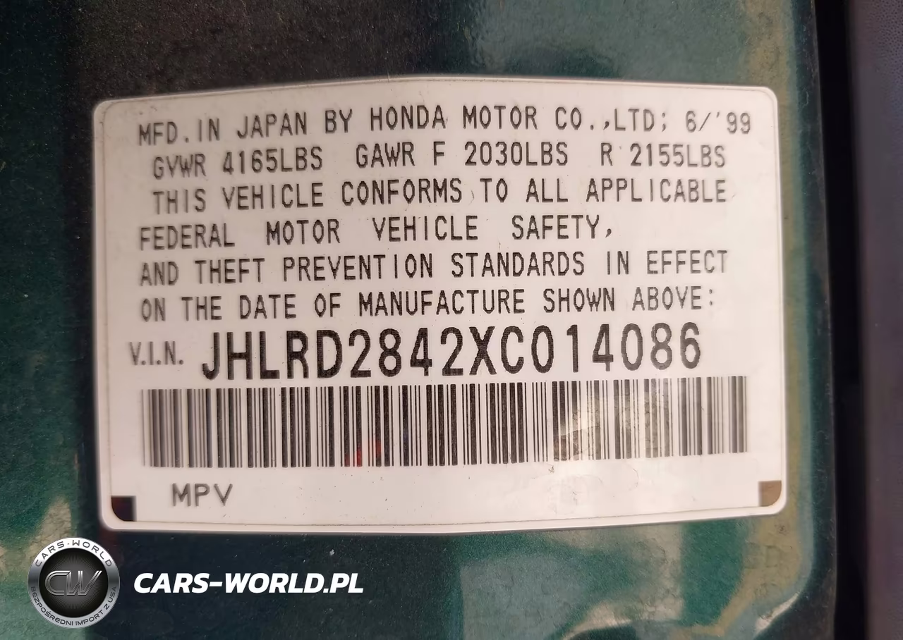 1999 Honda Cr-V Lx VIN:JHLRD2842XC014086 - 9