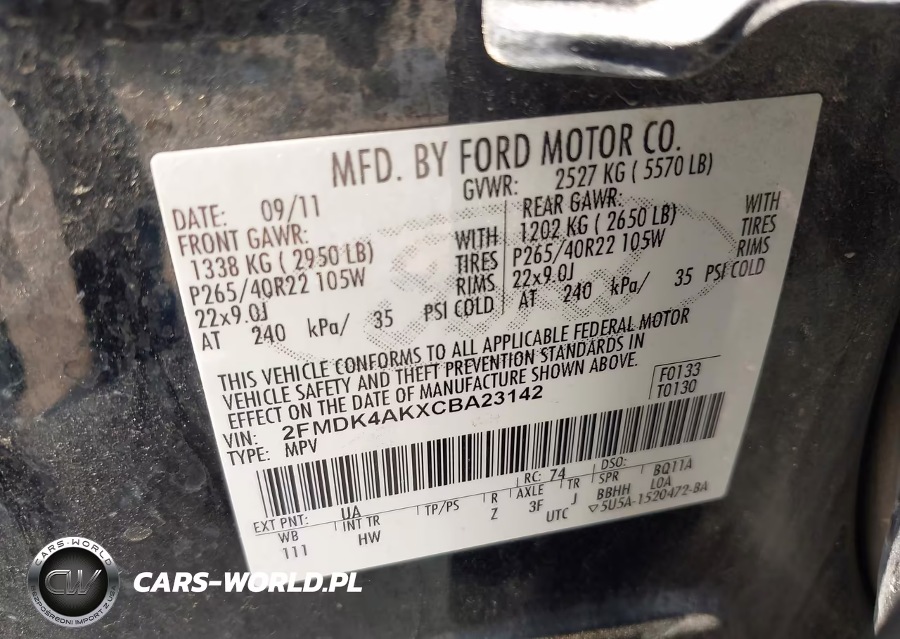 2012 Ford Edge Sport VIN:2FMDK4AKXCBA23142 - 9