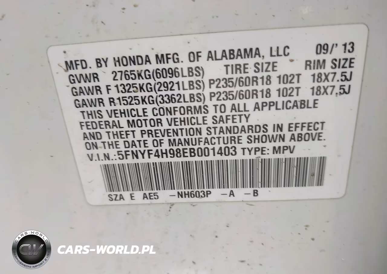 2014 Honda Pilot Touring VIN:5FNYF4H98EB001403 - 9