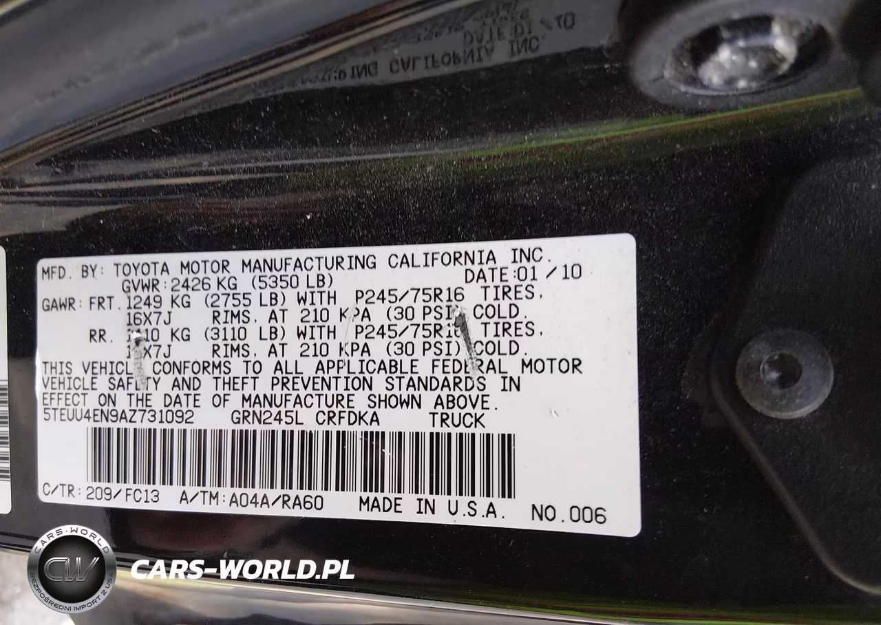 2010 Toyota Tacoma Base V6 VIN:5TEUU4EN9AZ731092 - 9