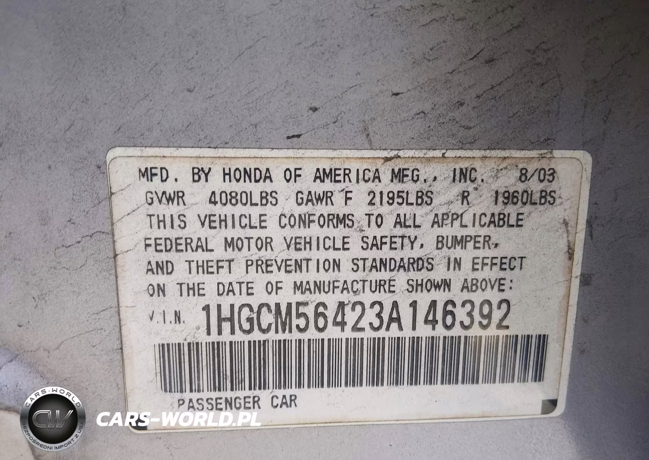 2003 Honda Accord 2.4 Lx VIN:1HGCM56423A146392 - 9