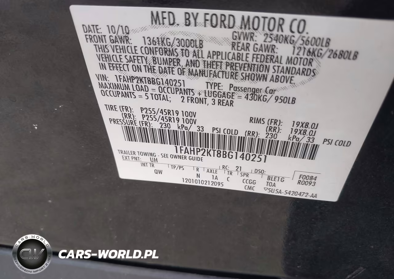 2011 Ford Taurus Sho VIN:1FAHP2KT8BG140251 - 9