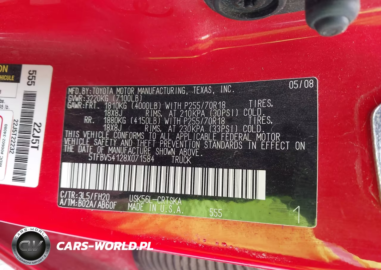 2008 Toyota Tundra Base 5.7L V8 VIN:5TFBV54128X071584 - 9