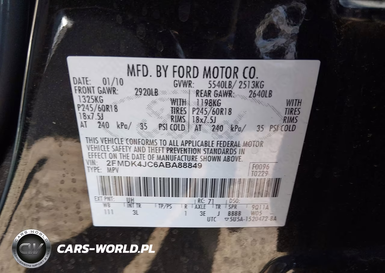 2010 Ford Edge Sel VIN:2FMDK4JC6ABA88849 - 9