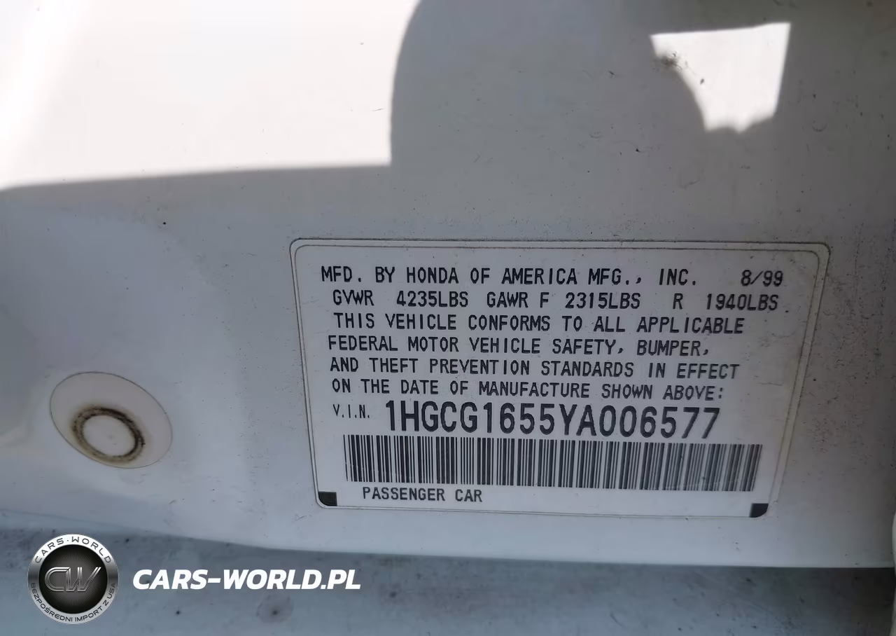 2000 Honda Accord 3.0 Ex VIN:1HGCG1655YA006577 - 9