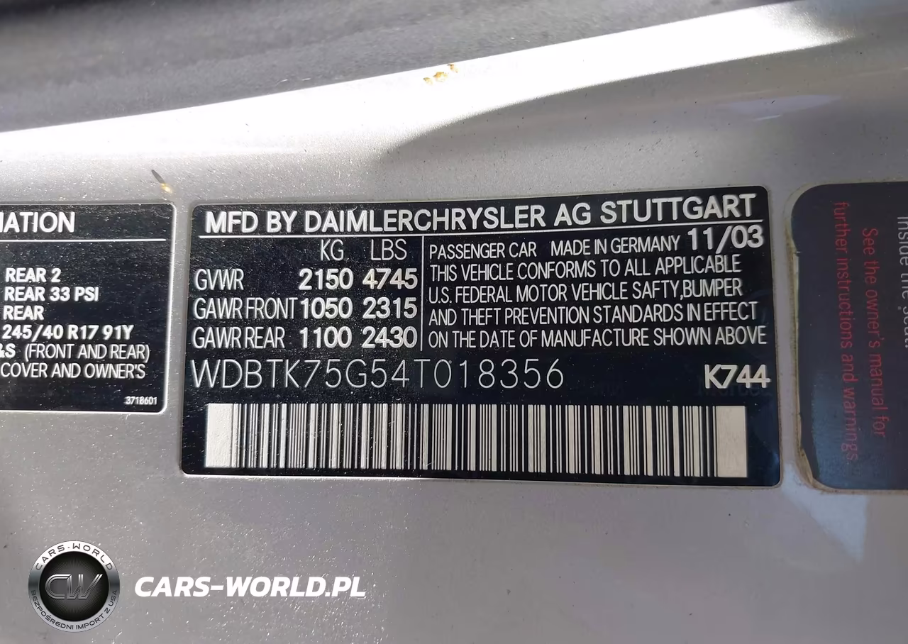 2004 Mercedes-Benz Clk 500 VIN:WDBTK75G54T018356 - 9